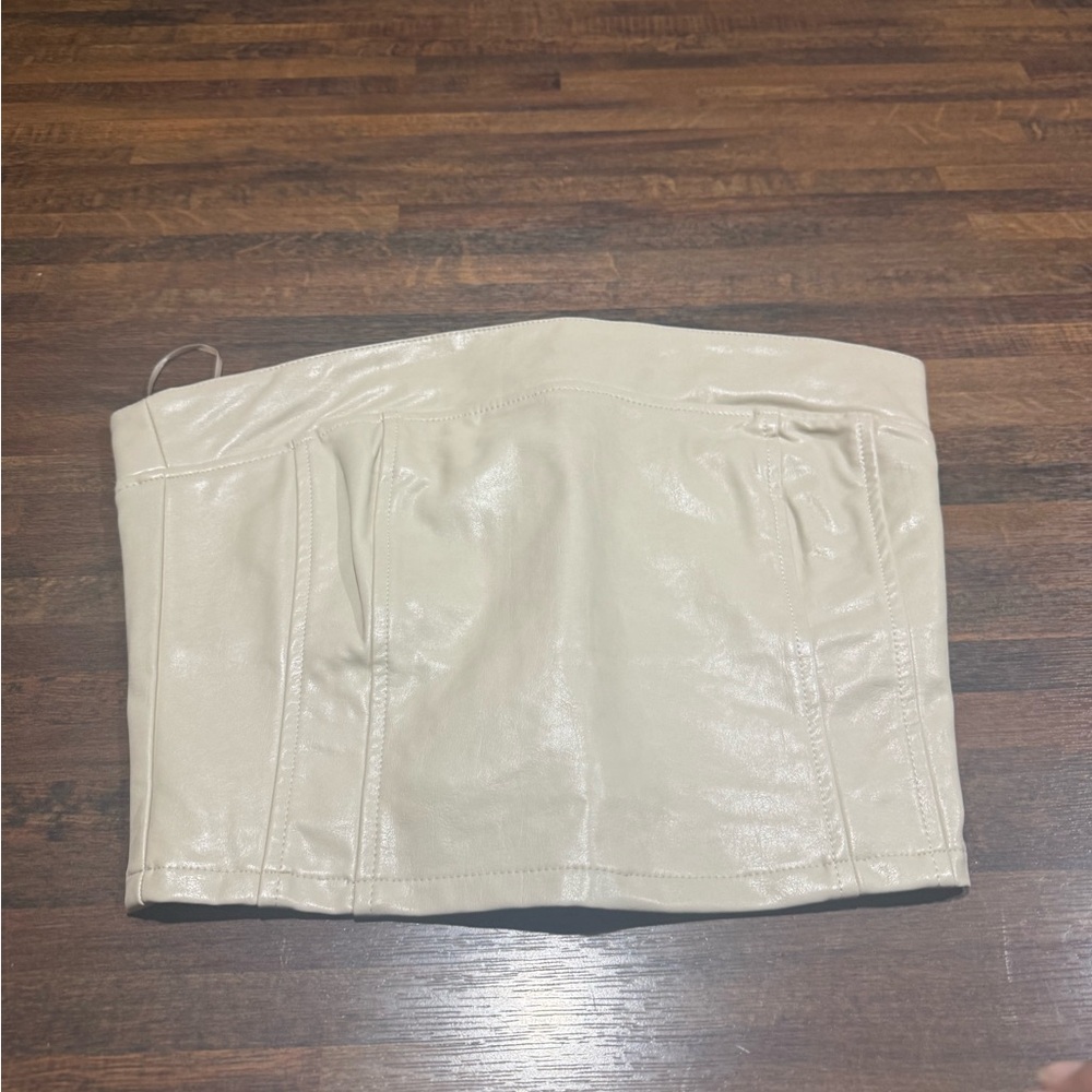 Le Lis Beige Faux Leather corset with Zipper Detail